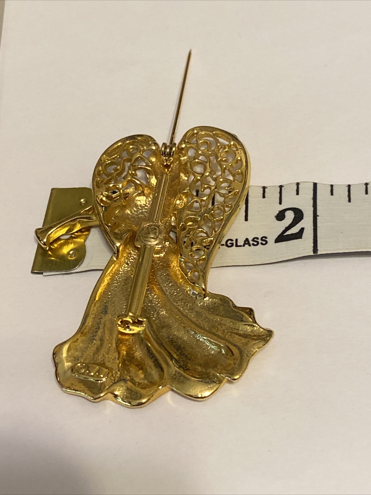 Angel Brooch With Harp Goldtone. 2 in X 1 1/2 in.