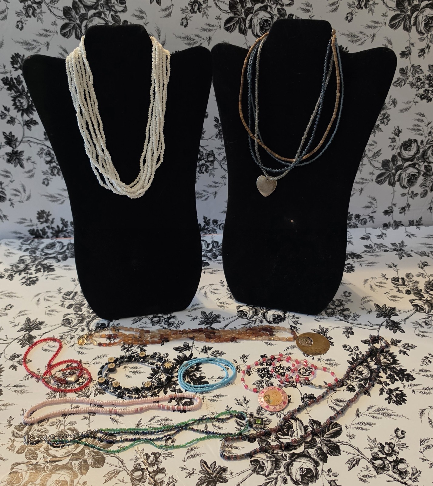 10 Vintage-Now Seed Bead Necklaces. Pink, Brown, White, Green & Lavender
