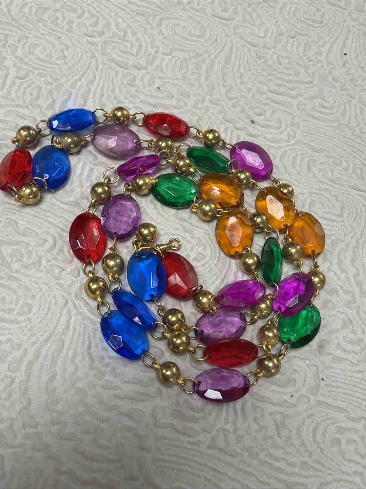 Vintage Multi Color Crystal Open Bezel-Set Station Transparent Acrylic Necklace