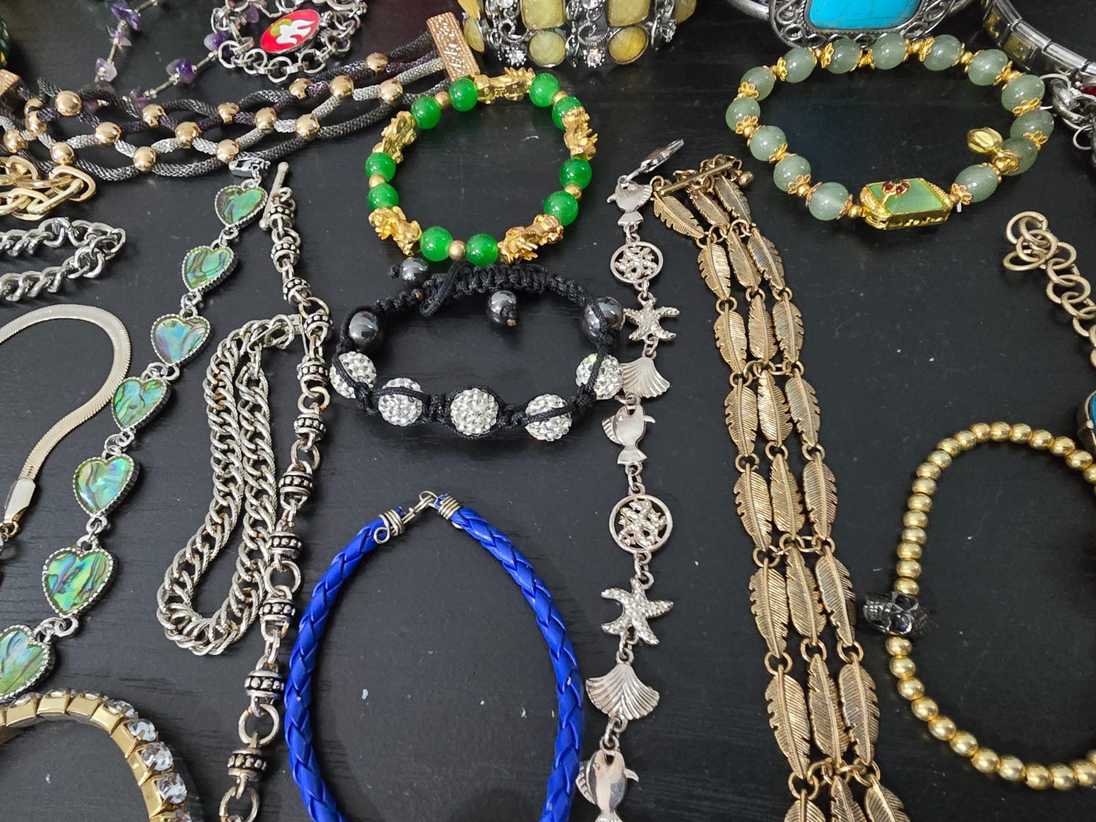 Gigantic Mixed metals material an color lot of 70+ braceletn, signed /unsigned