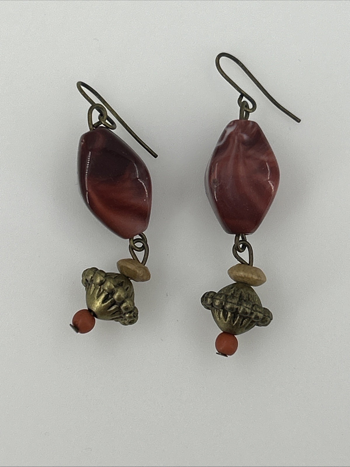 Vintage Redish Brown Marbled Resin Boho Dangle Earrings