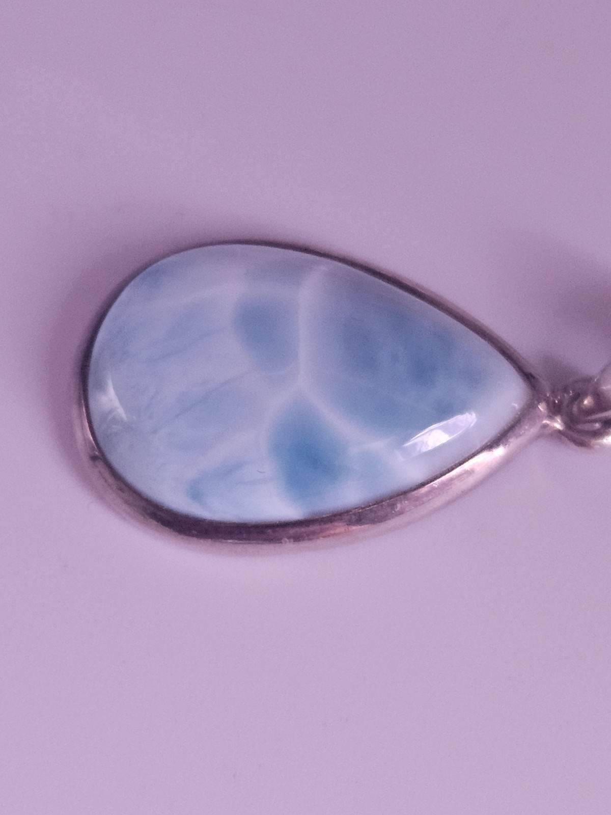 Vintage 925 Sterling Silver Natural Larimar Pendant Necklace 16″
