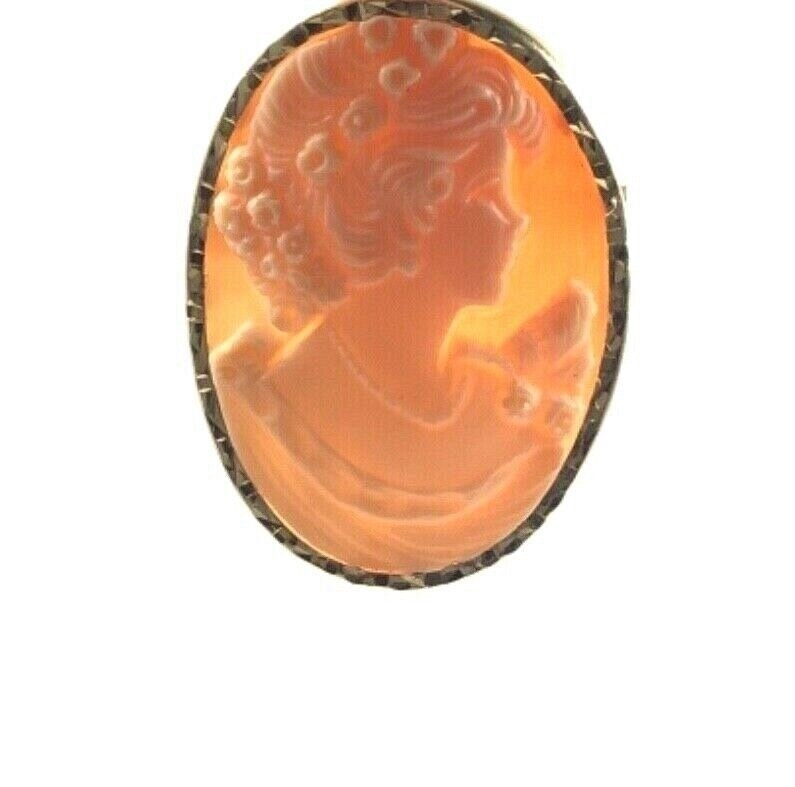 14KT Yellow Gold Hand-Carved Right Facing Shell Cameo Pendant/Brooch, Signed Gm