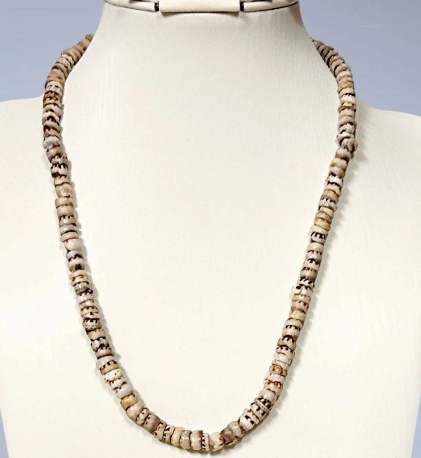 Vintage Puka Shell Necklace 16 In Silver Tone Clasp 70s Hawaii Surfer