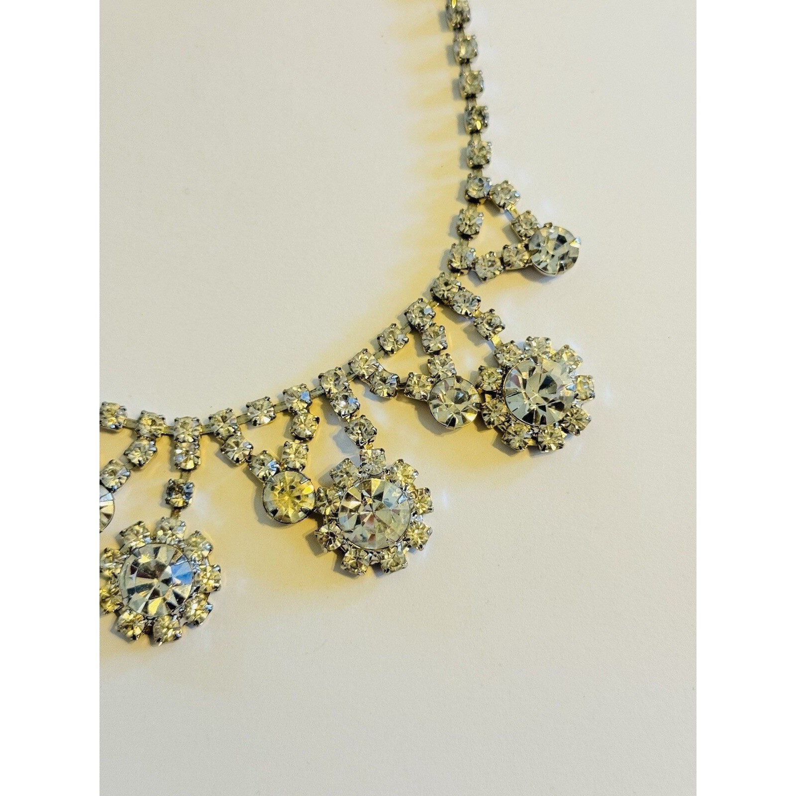 VTG Austrian Crystal Rhinestone Necklace Collar Statement Sparkly Jeweled 16″