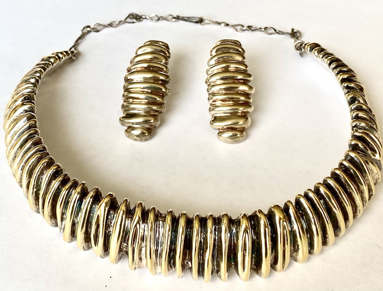 SIGNED M.H. 925 VTG STERLING SILVER VERMEIL CHOKER NECKLACE & EARRINGS~ 64 GR
