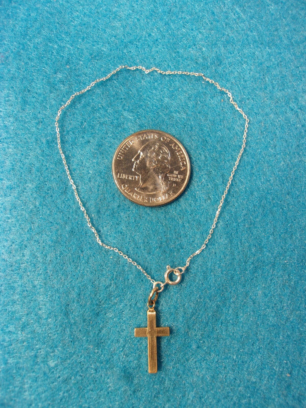 VERY LIGHT WEIGHT VTG STERLING SILVER BRACELET + LITTLE GOLD FILLED CROSS CHARM