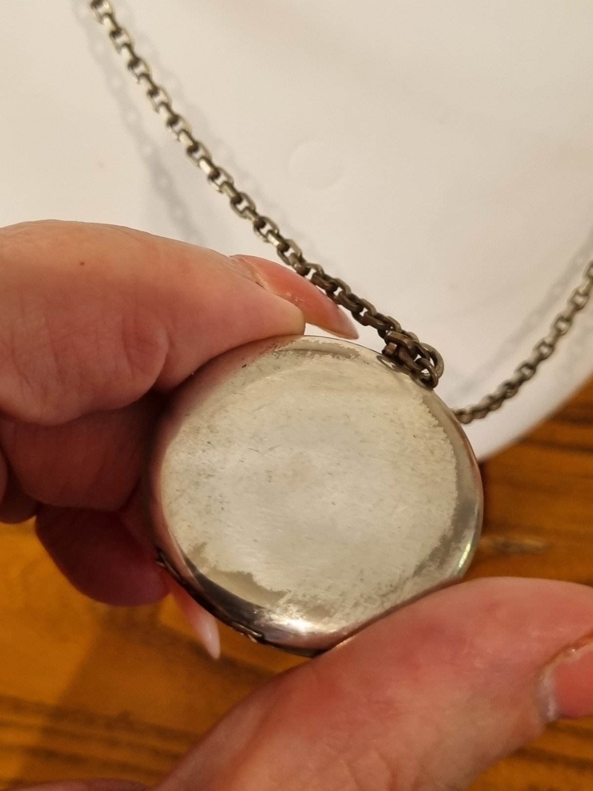 Antique White Metal High Relief Victorian Edwardian Locket Chain See Video FHS