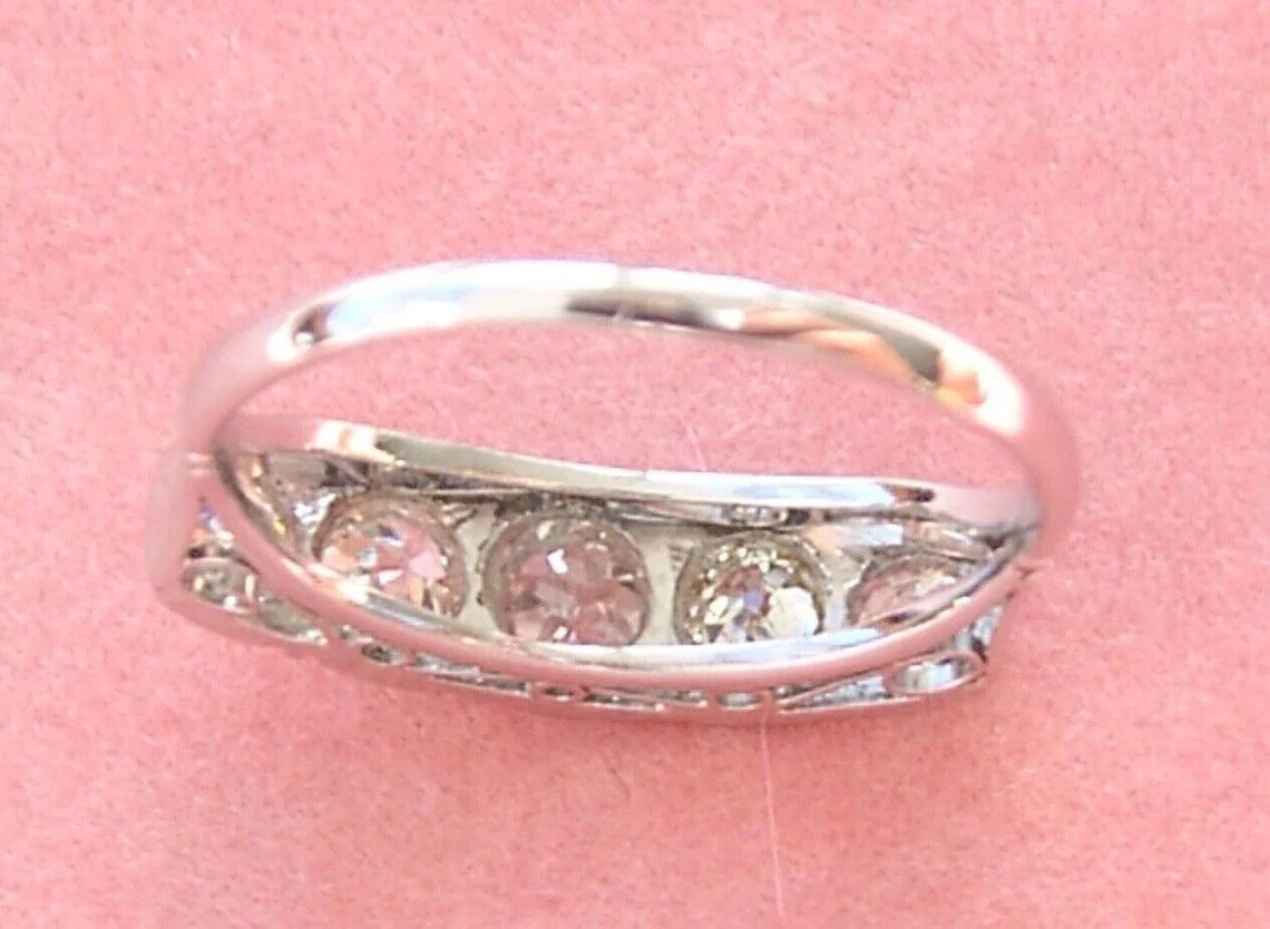 Five Stone 1 CTW White Round Simulated Diamond Antique Art Deco 925 Silver Ring