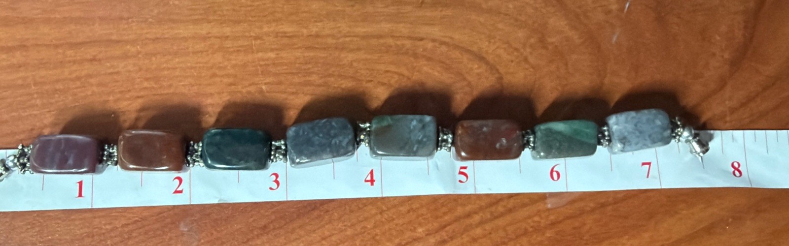 Multi Gemstone Bloodstone Quartz and Agate 7.5 Inch Bracelet