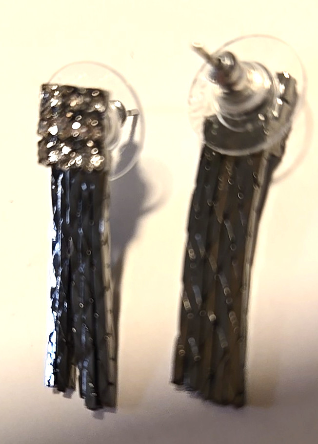 Vtg Black With Rhinstone Pierced Earrings ~ 1-1/4 in long