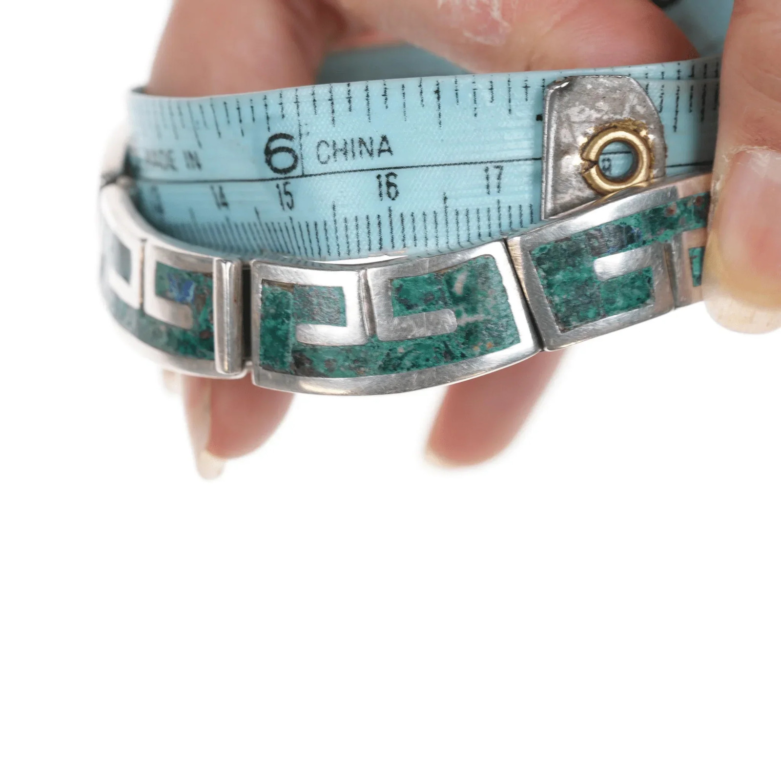 1950’s Los Castillo Sterling chrysocolla inlay 14″ choker necklace 7″ bracelet