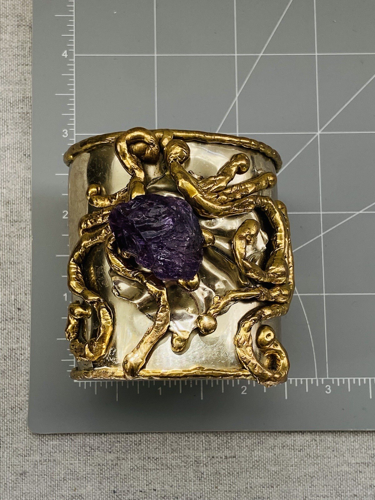 Vintage COPA COLLECTION Huge Chunky Brutalist Modernist Cuff Bracelet Amethyst