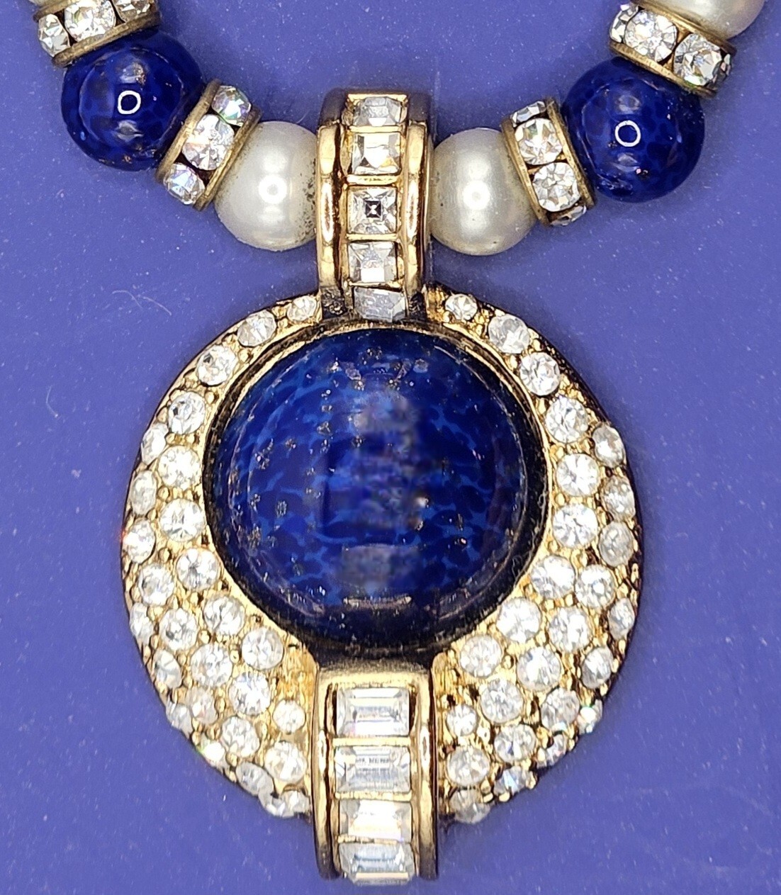 CHRISTIAN DIOR RARE VINTAGE 1980s Necklace Earrings Gold Lapis Blue White EUC!!!