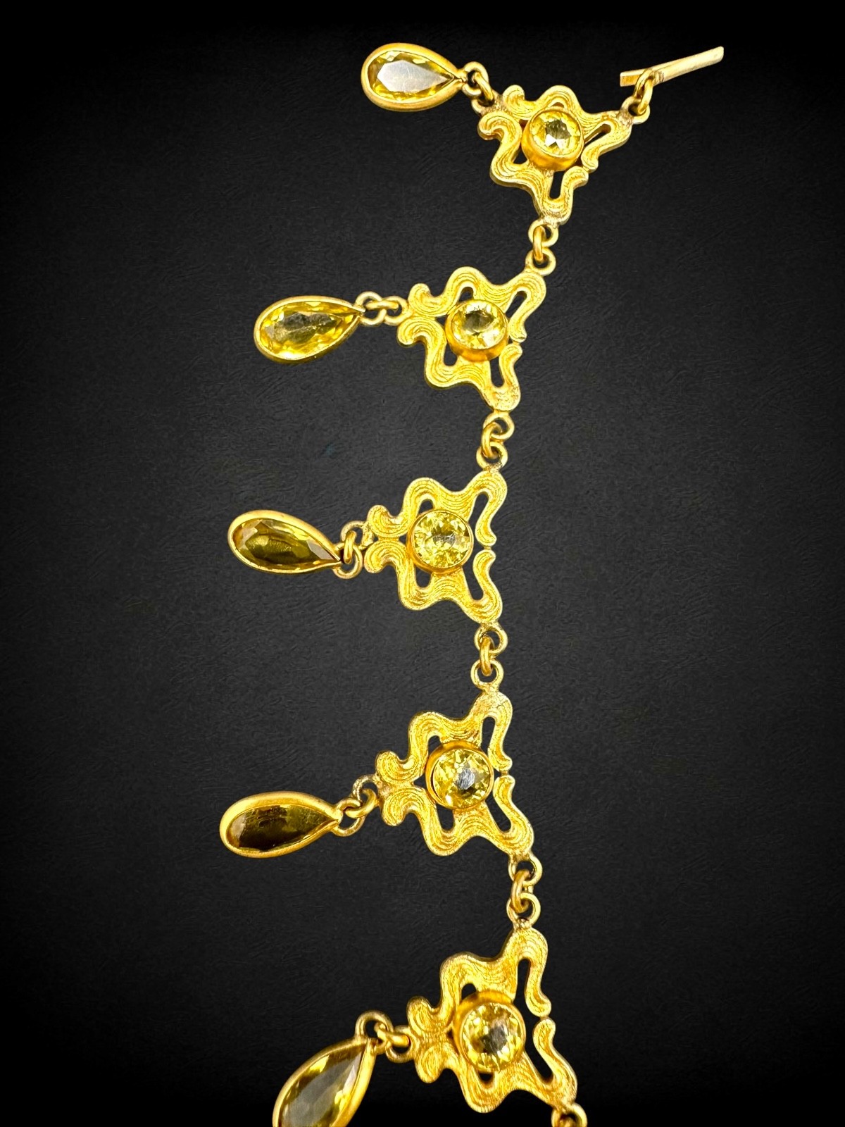 Antique Art Nouveau Goldtone Citrine Glass Festoon Choker Pendant Necklace