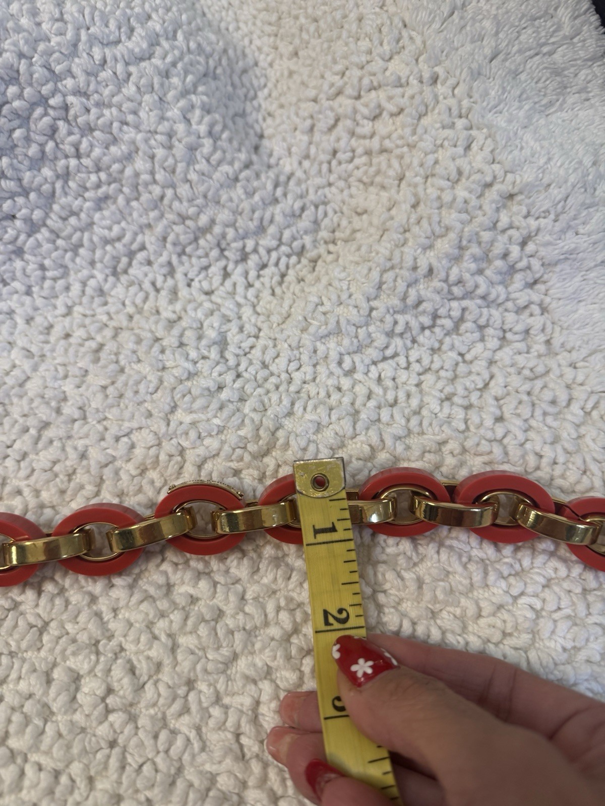 Vintage 1980″s Henri Bendel Chain Link Choker Necklace red lucite and gold plate
