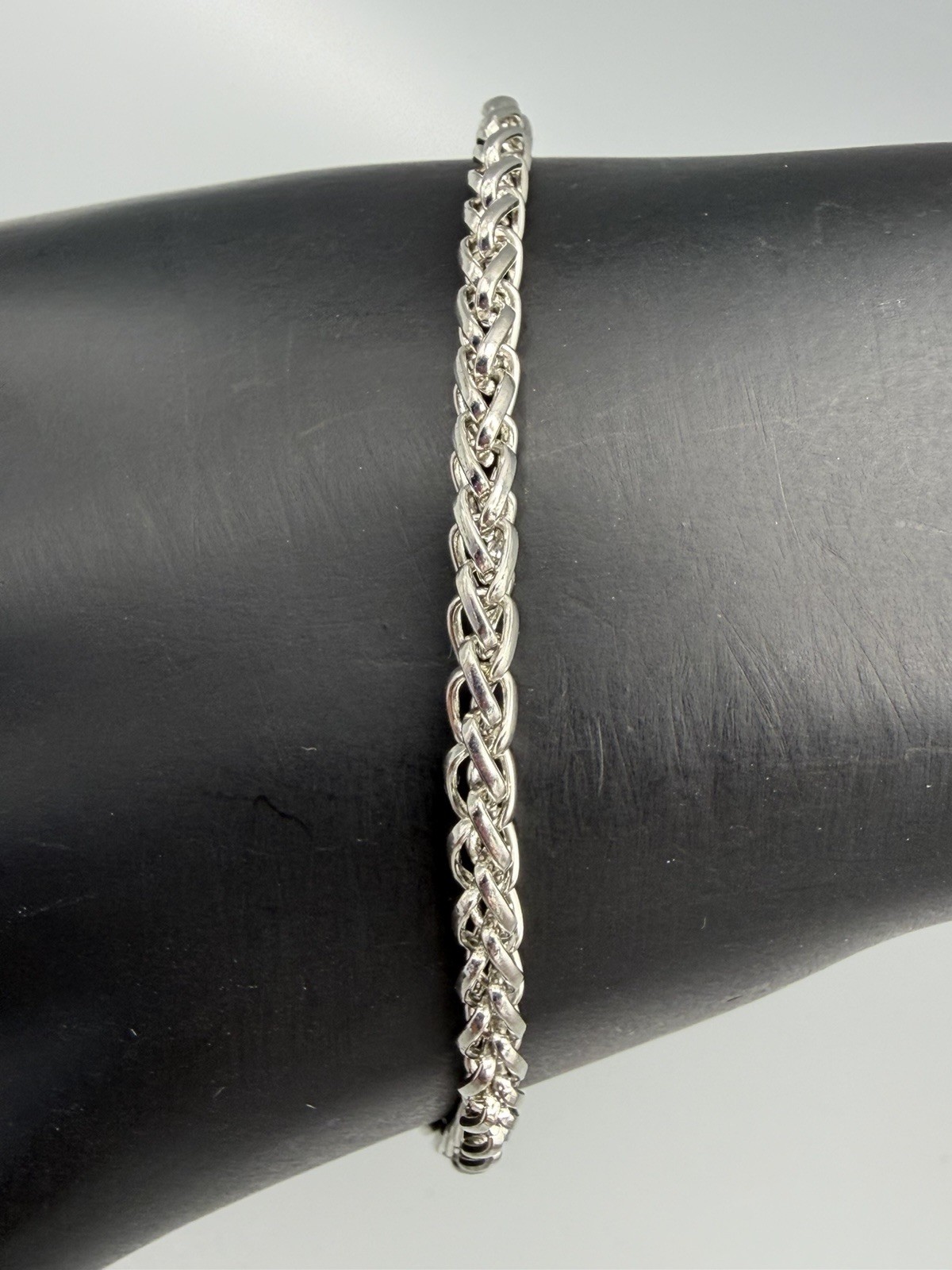 Vintage Silver Tone Chain Bracelet Toggle Clasp Textured Ring