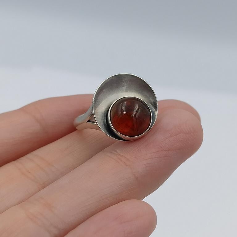 N.E.FROM Vintage sterling silver 925s Ring Amber Denmark, 1960s, 3.7g.