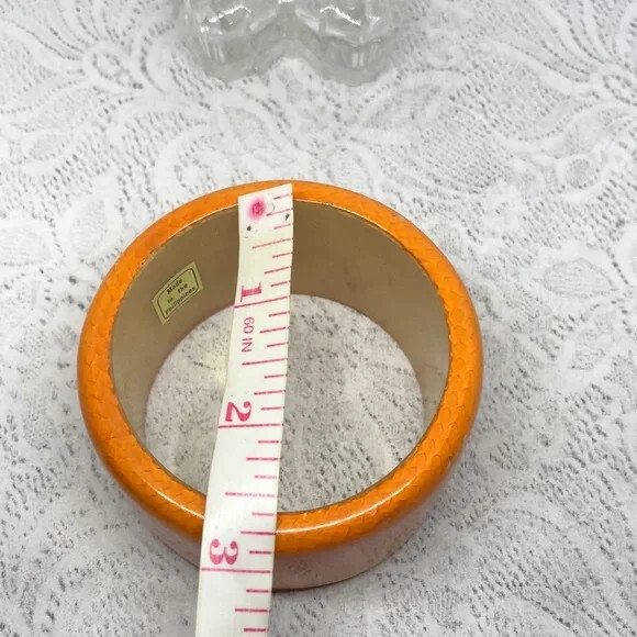 Vintage lucite and wood orange snakeskin bangle bracelet boho statement vibrant
