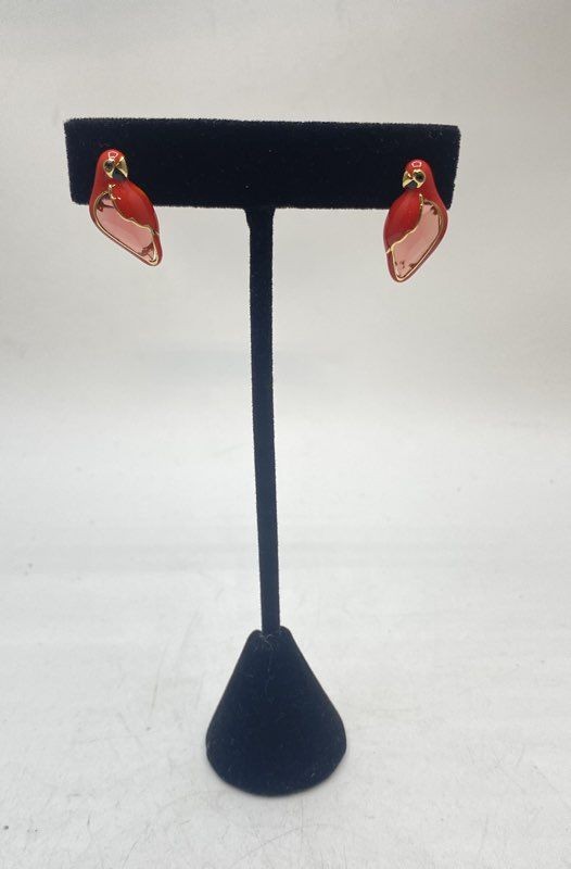 Kate Spade New York Red Enamel Parrot Stud Earrings Gold Tone Tropical NWT