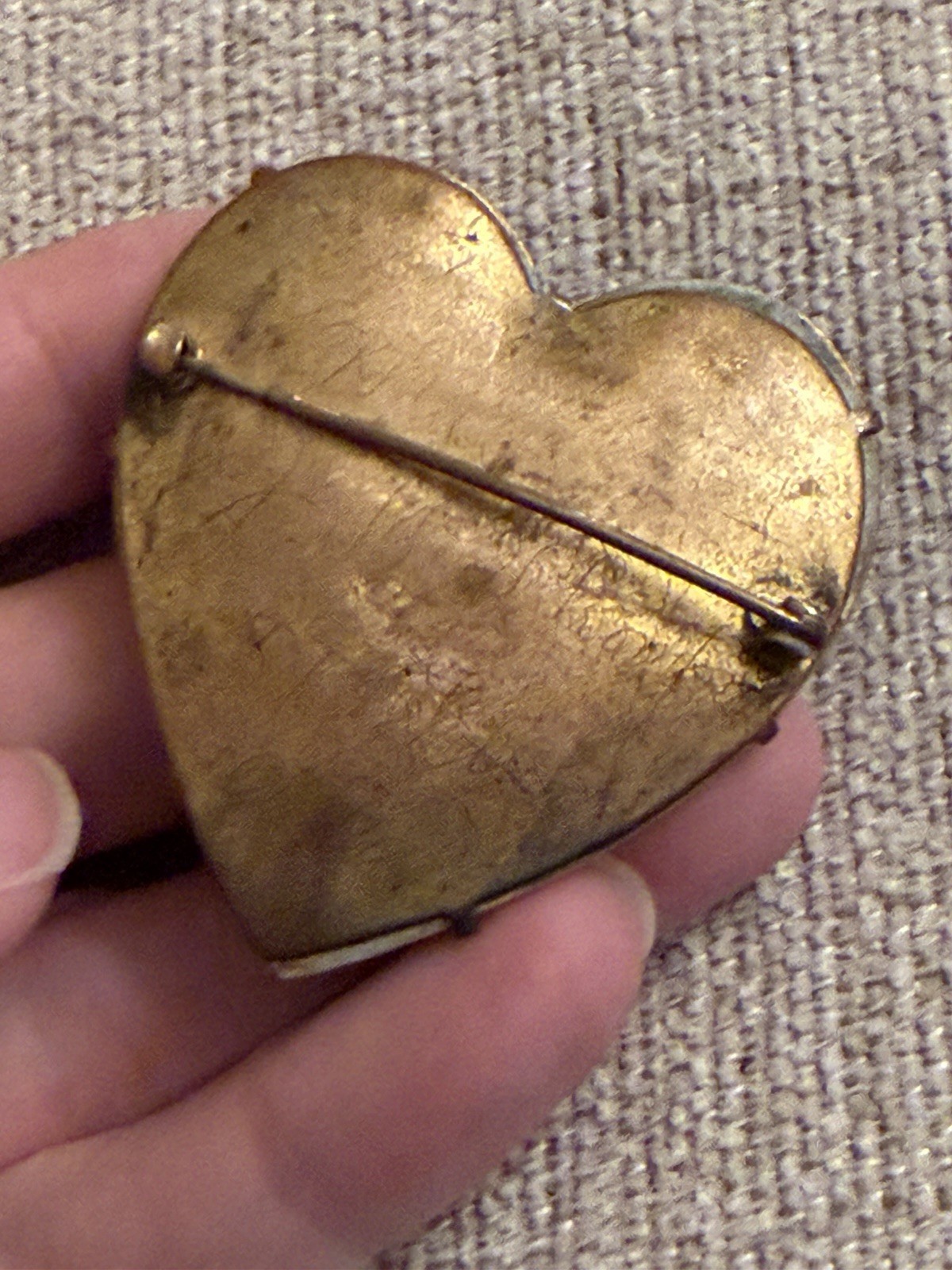 Antique c1890 Portrait Heart Brooch Blue Enamel Hand Painted Accents Art Nouveau