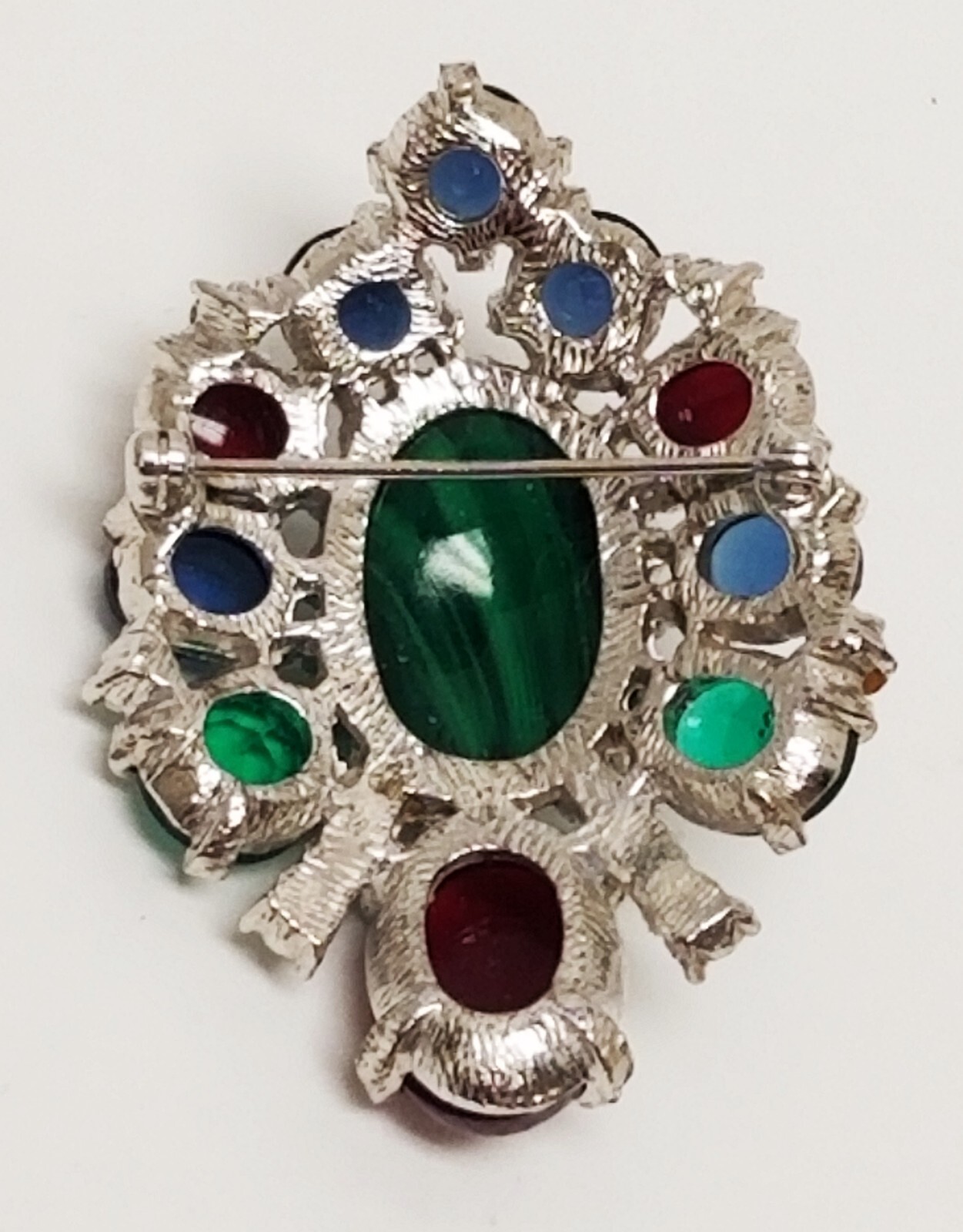 Vintage Moghul Style Poured Gripoix Glass Cabochon Curved Brooch 2″ x 1 1/4″