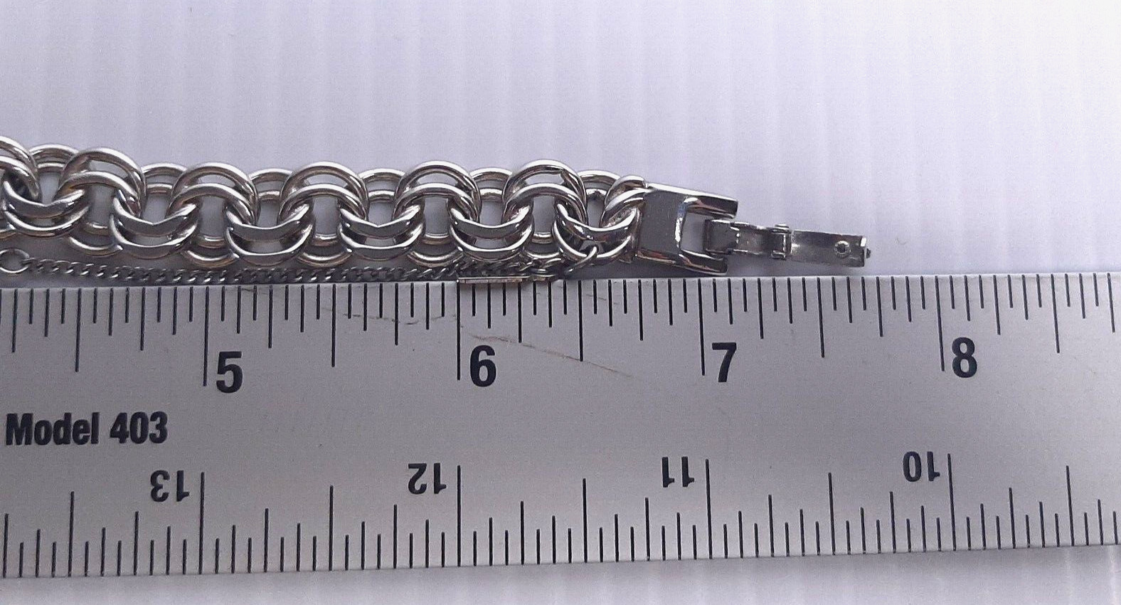 Vintage 7.5″ Double Link Charm Bracelet Silver Tone Safety Chain Security Clasp