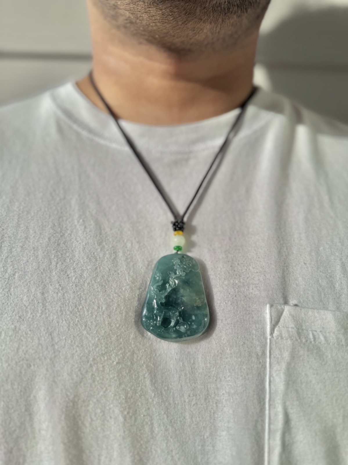 Guatemalan Blue Green Jadeite Jade Pendant Translucent High Quality (Deer)