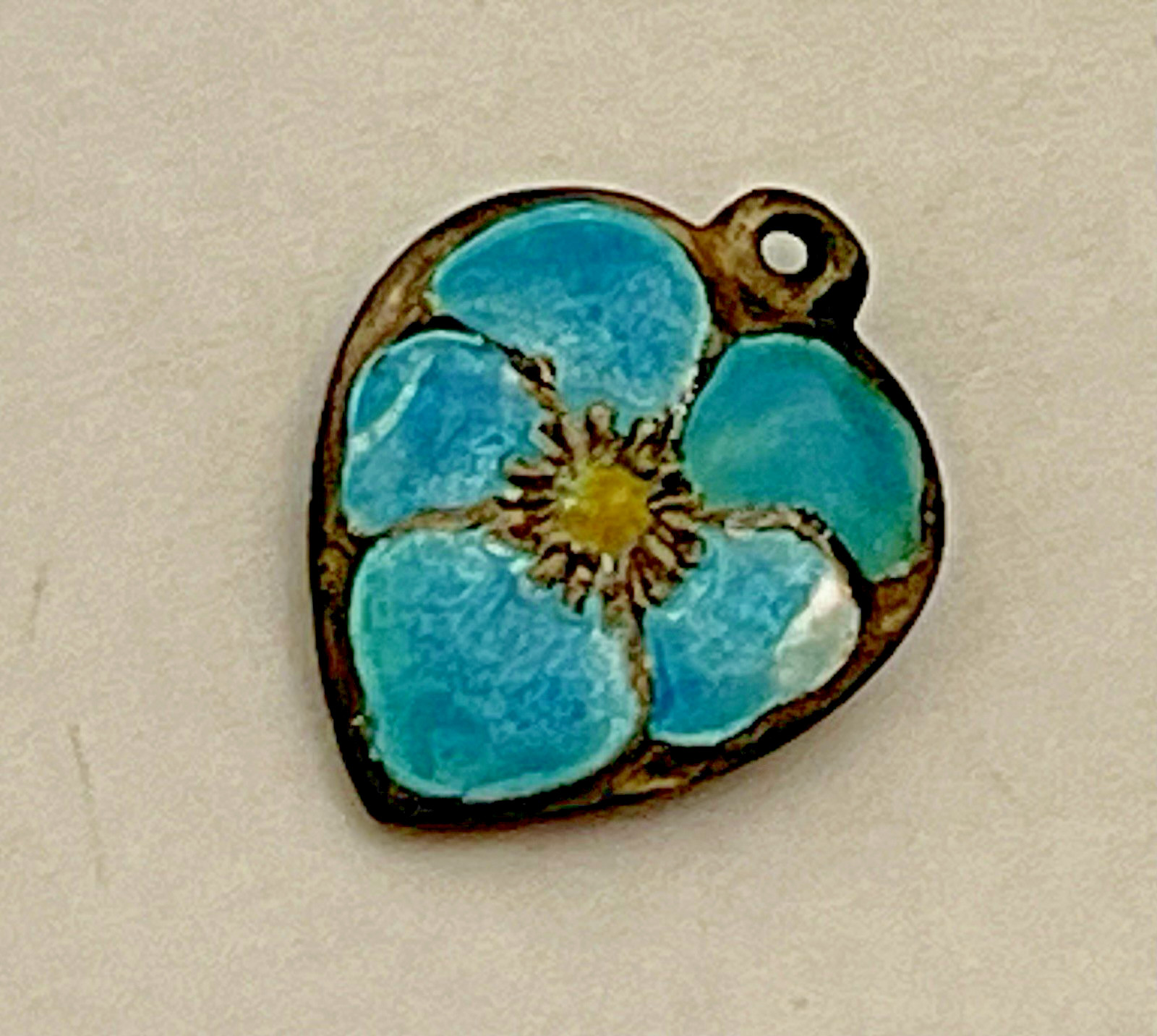Sterling Silver Heart Flower Charm Puffy Blue Enamel Pansy 925 Vintage Stamped