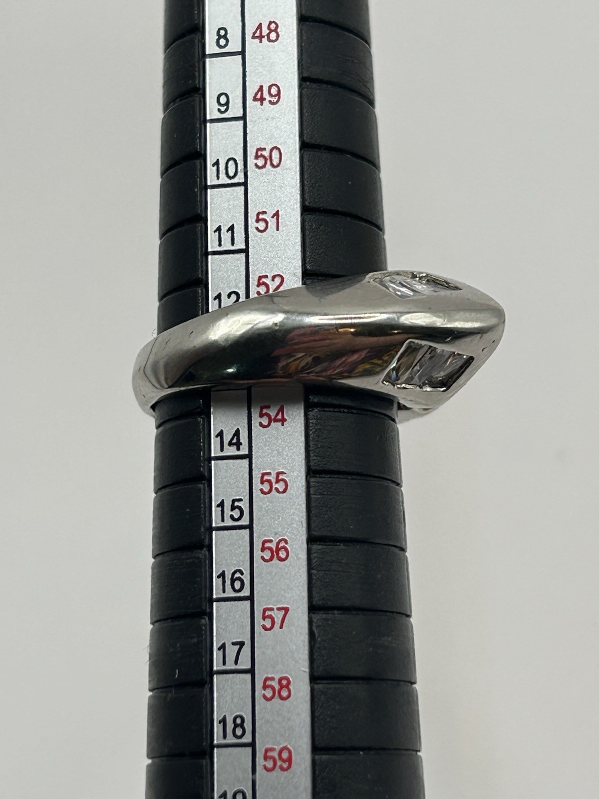 Vintage Silver Tone Open Band Ring Trillion Cut Clear Stones Size 6.5 Modern