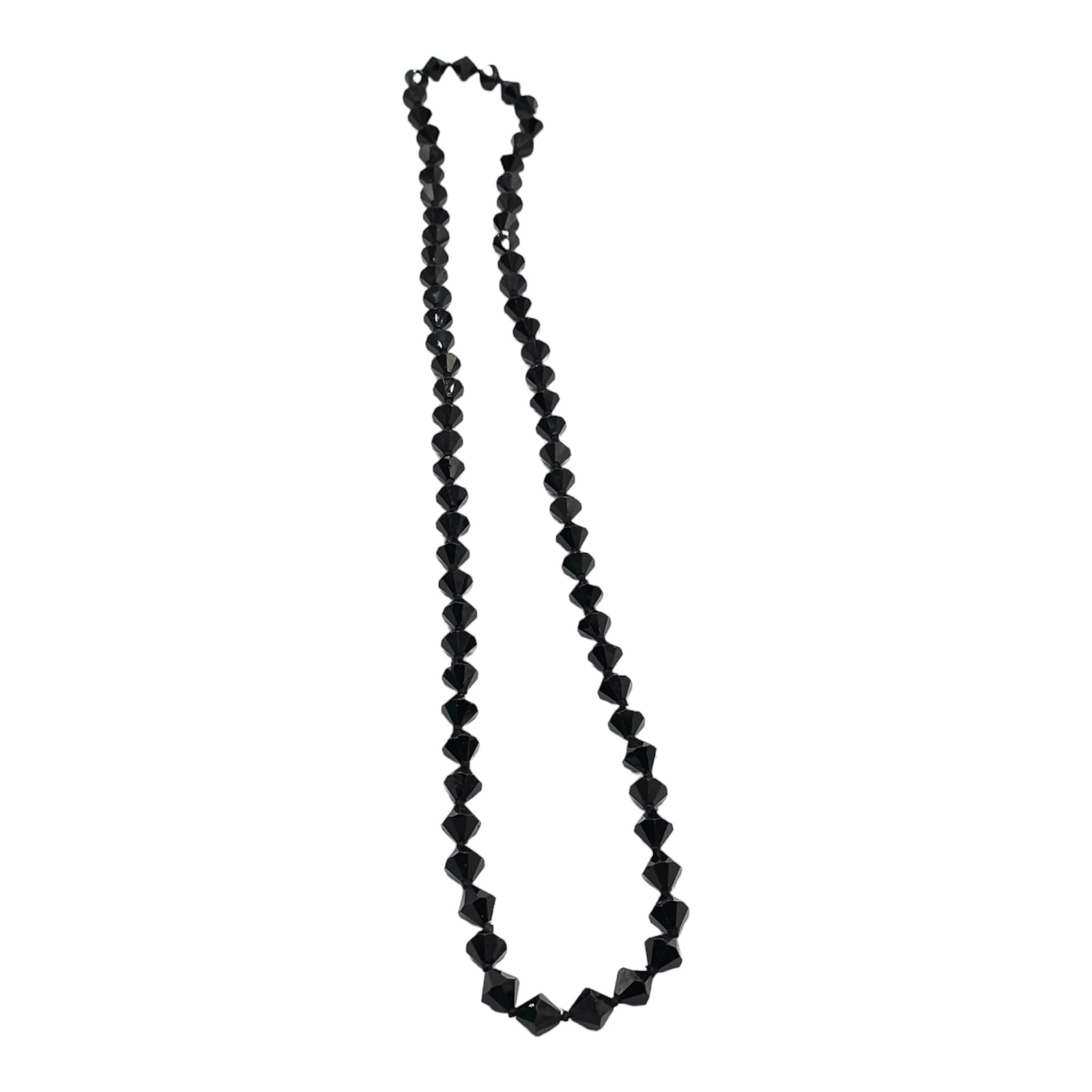 Black Bicone Crystal Cut Beaded Long Hand Knotted No Clasp Necklace Vintage