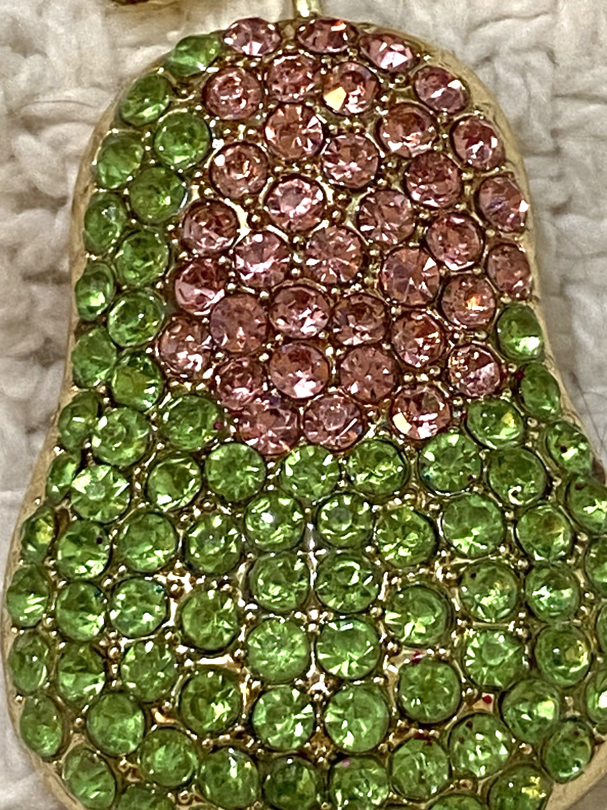 Vintage Pear Shape Pink And Green Rhinestone Gold Tone Brooch