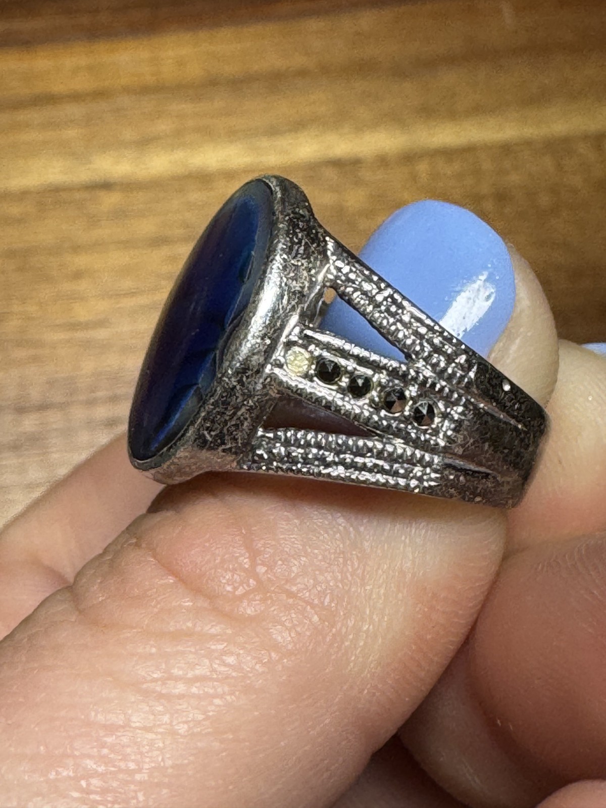 Vintage 925 Sterling Silver Possible Bismuth Ring Size 7 Large Stone Statement