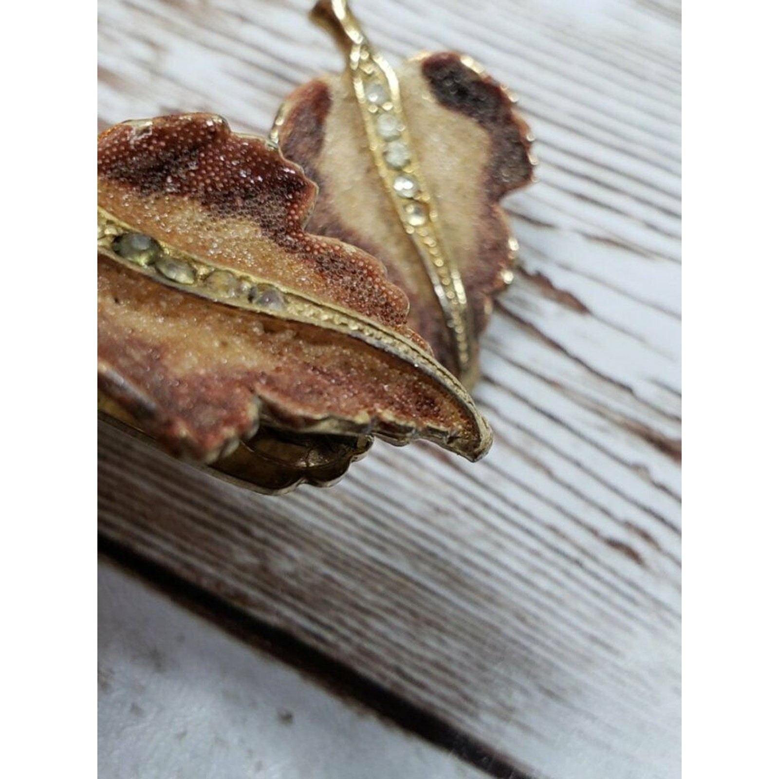Vintage Clip On Earrings Leaf Earrings with Gold/Red Dusted Texture
