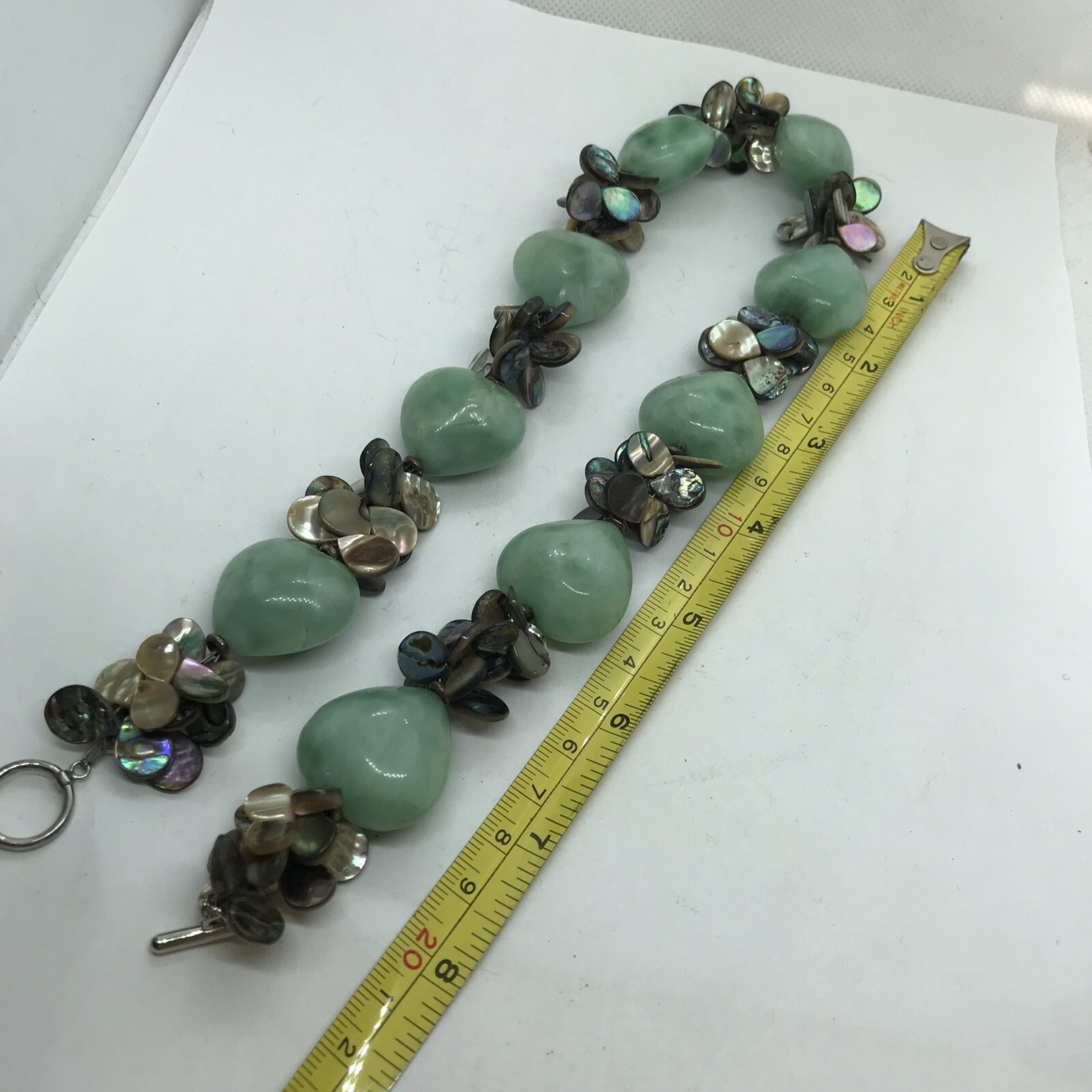 Vintage Necklace Polished Stone heart shaped Abalone Shell chunky Boho 90s