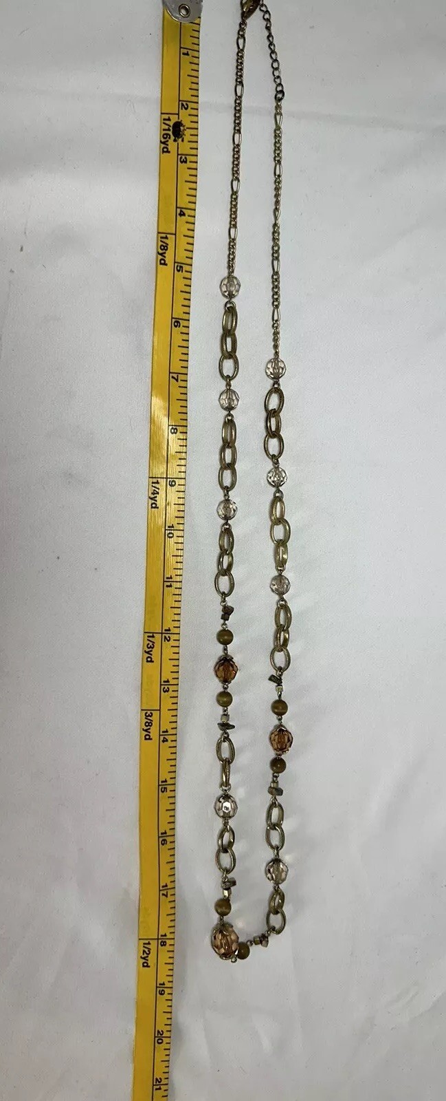 Vtg Autumn Amber Color Gold Tone Resin Metal Round Oval Beaded Necklace Jewelry
