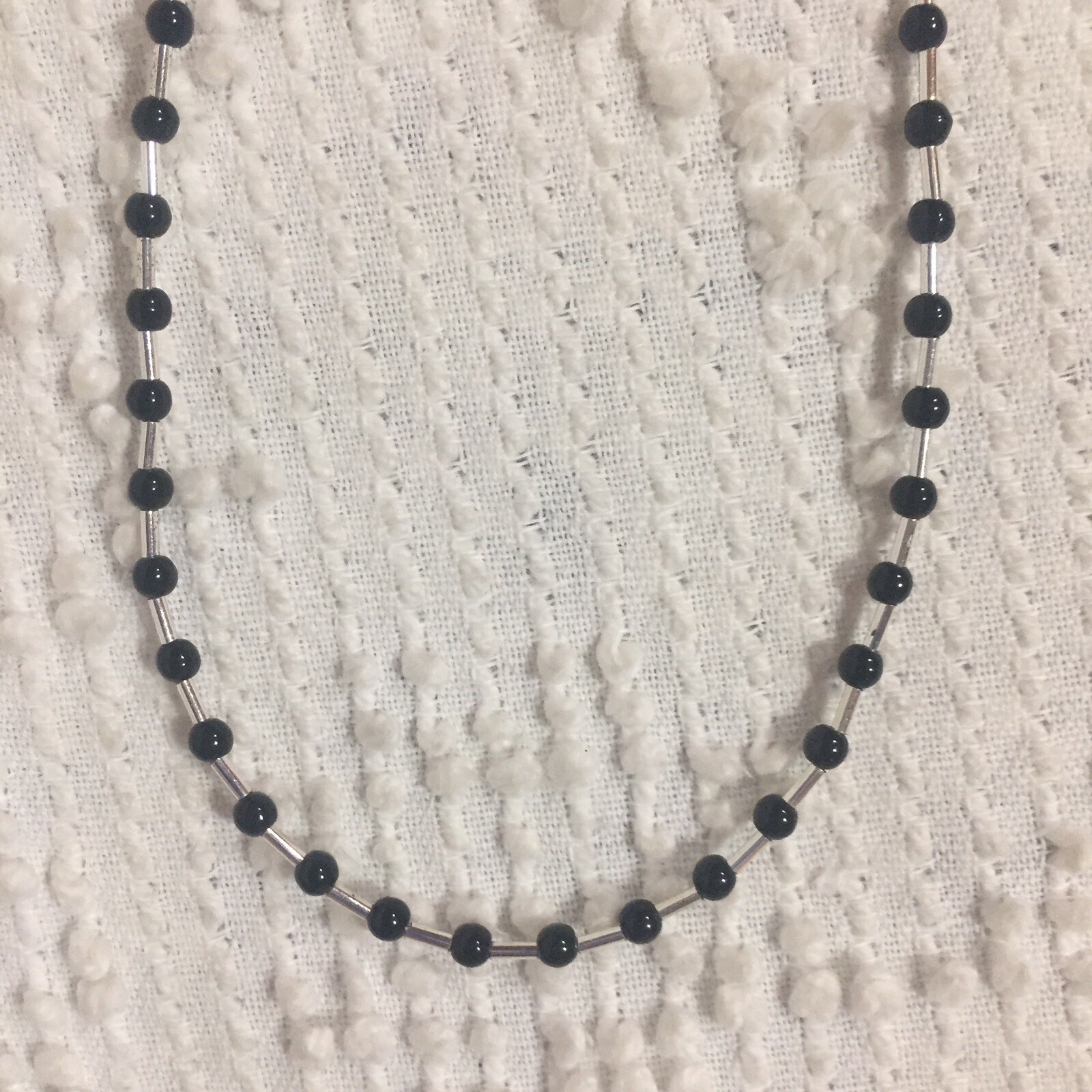 Napier Matinee Necklace Small Black Beads with Silver Tone 1990’s Vintage 23″
