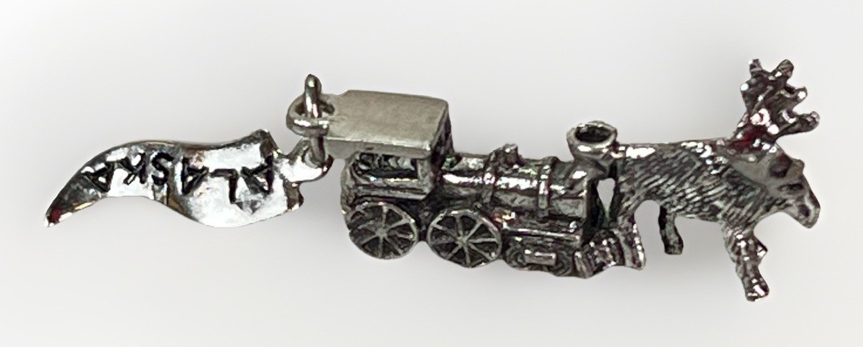 VTG 925 Alaska Souvenir 3D Moose & Locomotive Charm Sterling Silver Signed JP