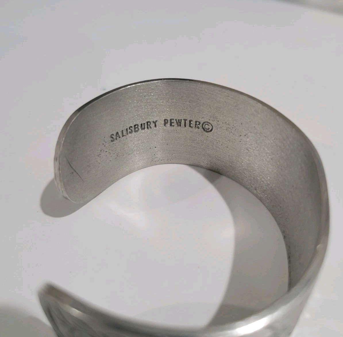 Signed Salisbury Pewter February Flower of the Month Cuff Bracelet EUC