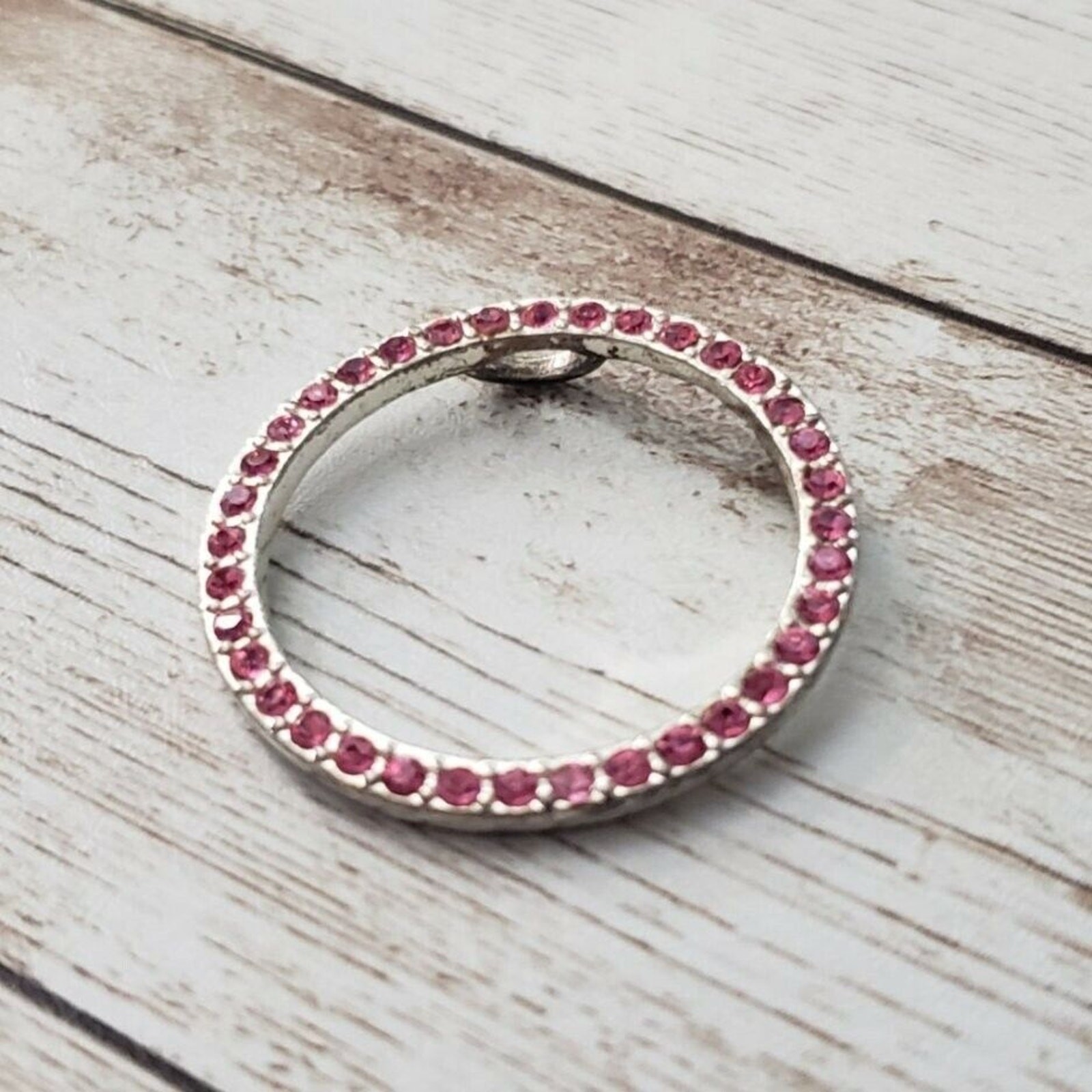 Vintage Pendant – Large Pink Gem Circle – No Chain Included