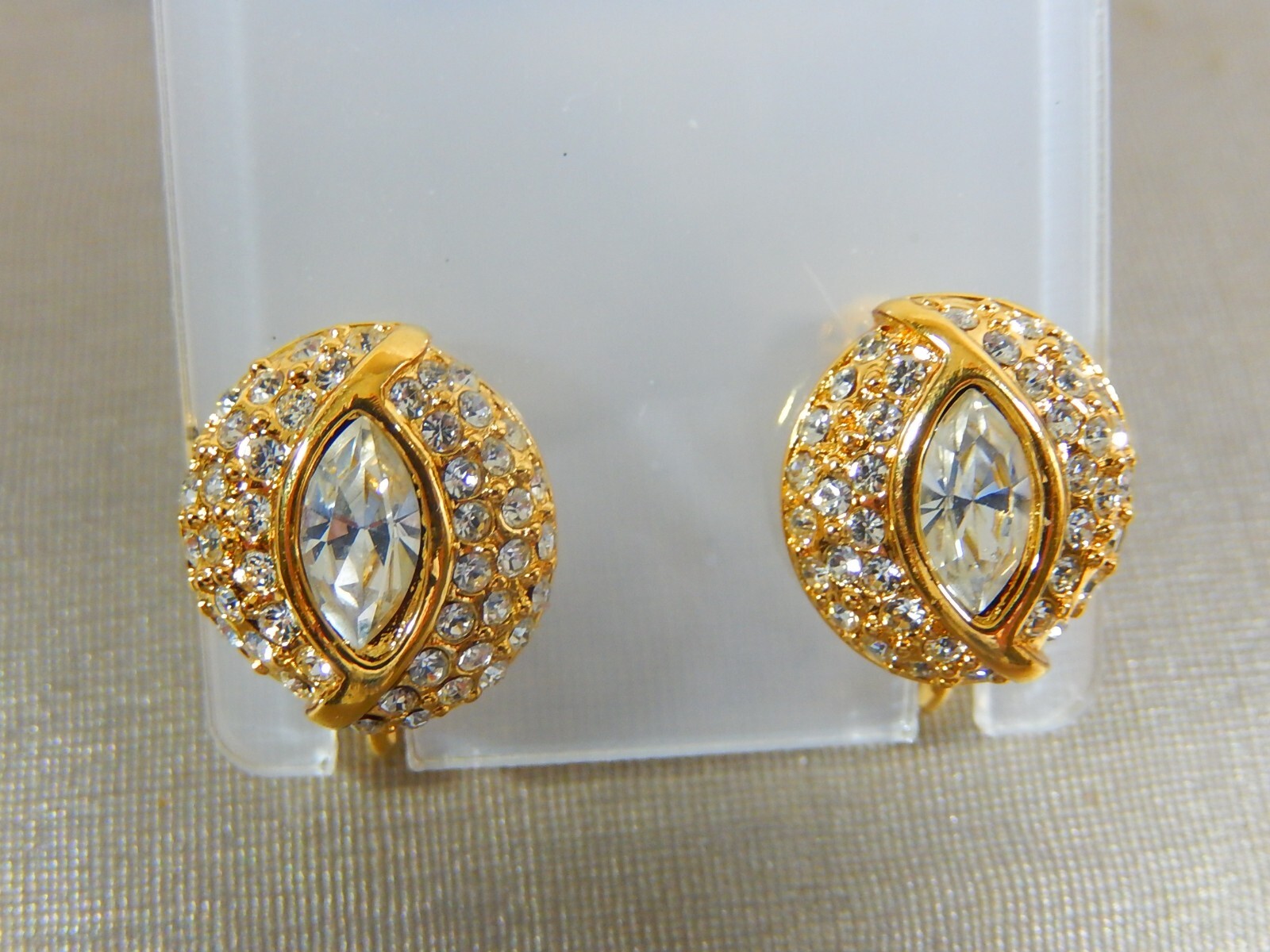 NWOT NAPIER MARQUISE TRIPLE HALO CRYSTAL PAVE ADJUSTABLE CLIP ON EARRINGS