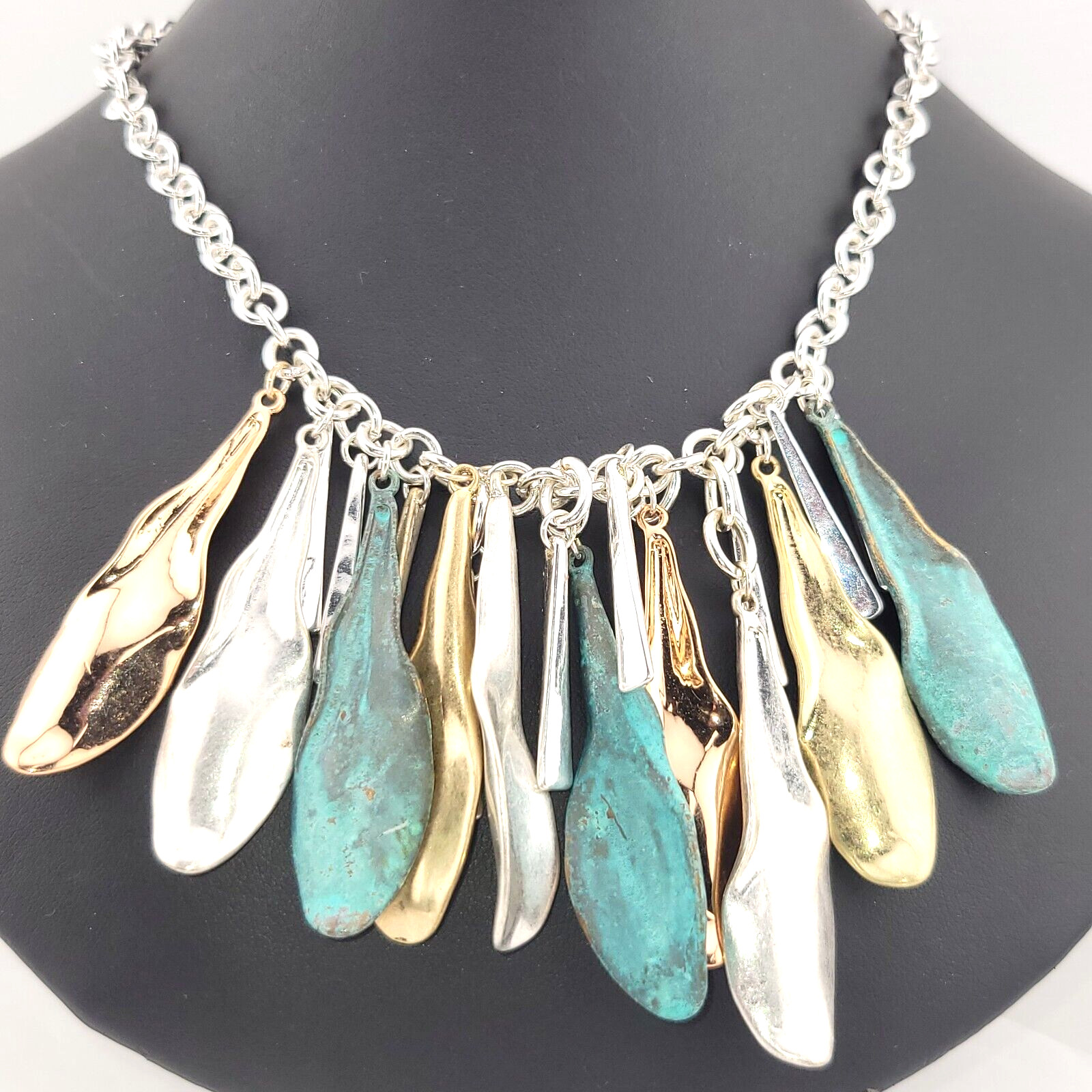 Vintage Signed RLM Robert Lee Morris 🥄Spoon Necklace Oxidized Brass Silver Gold