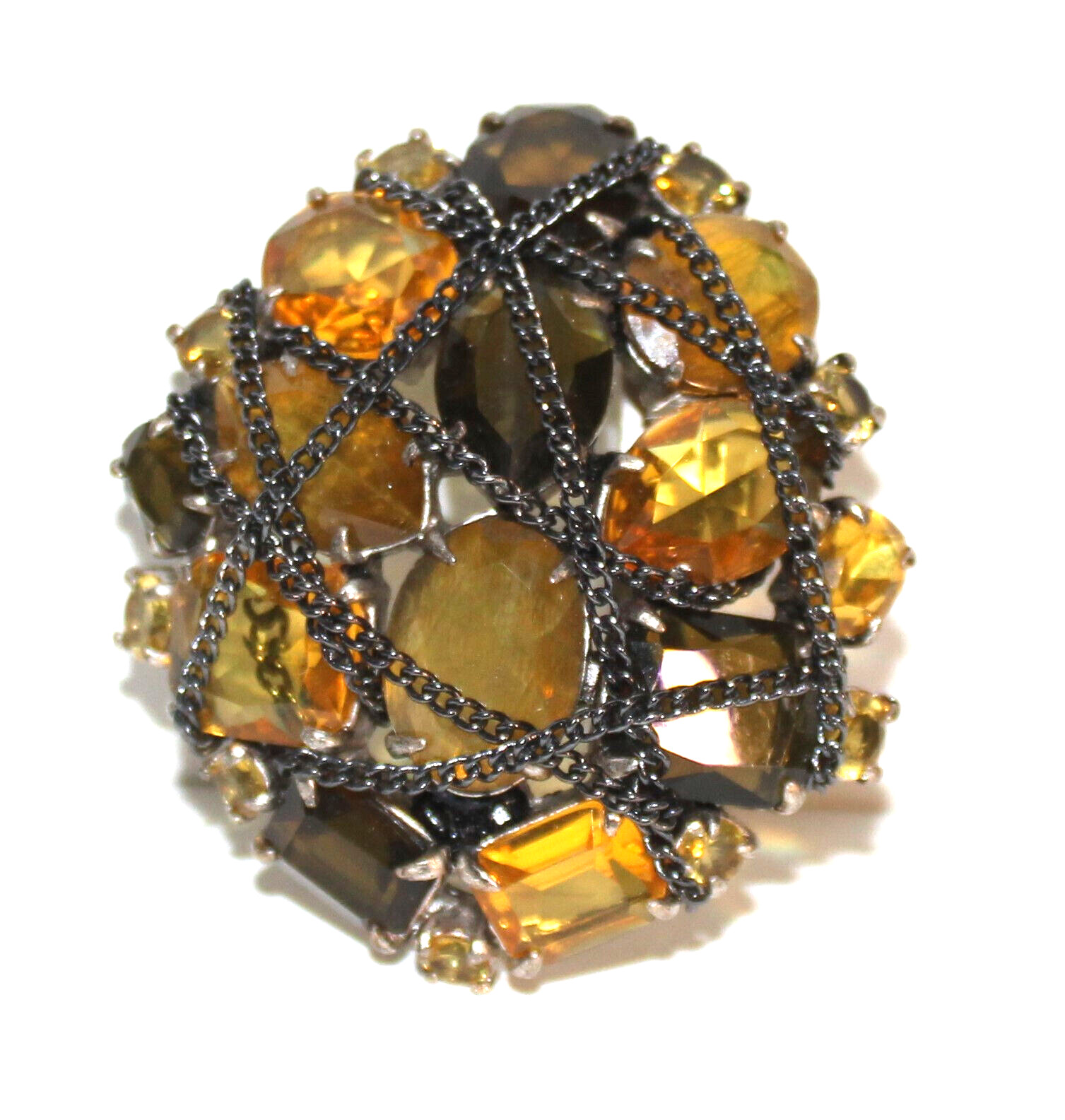 Stella and Dot After the Rain Yellow Brown Art Glass Brooch SM2
