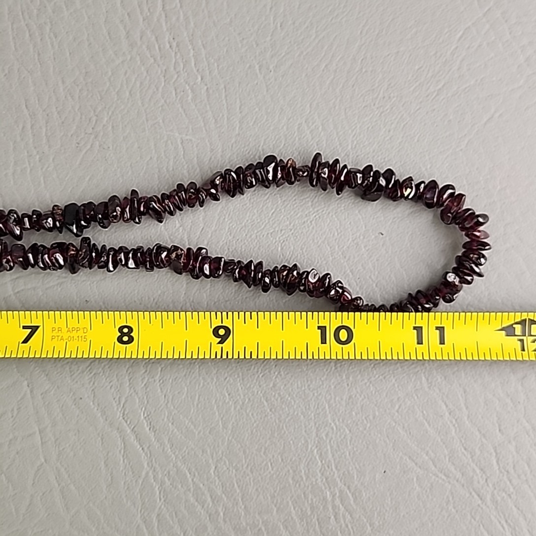 Garnet Chip Beaded Necklace Red Purple Heavy 24″