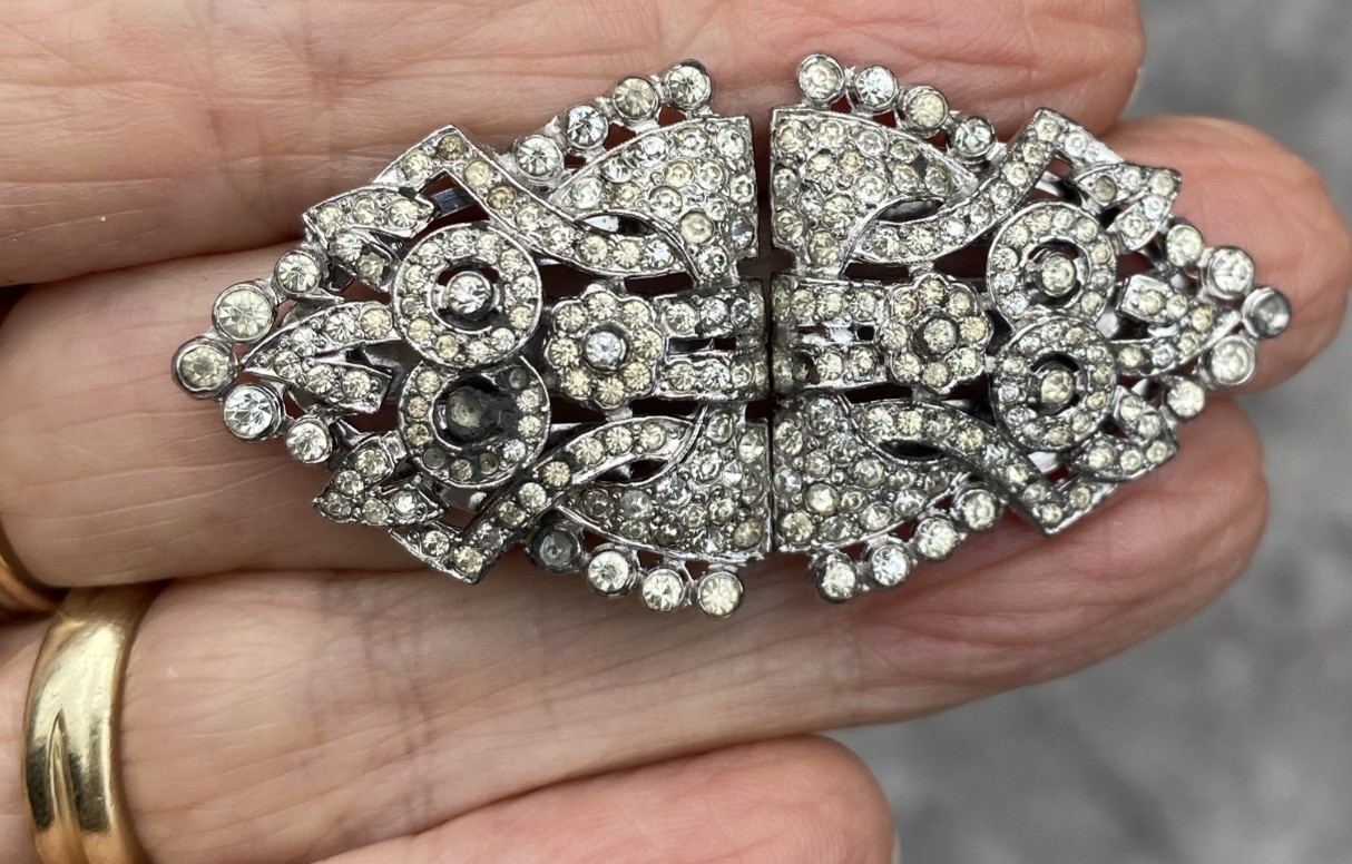 Vintage Art Deco CLIP MATES Patented Rhinestone Dress Coat Trifari