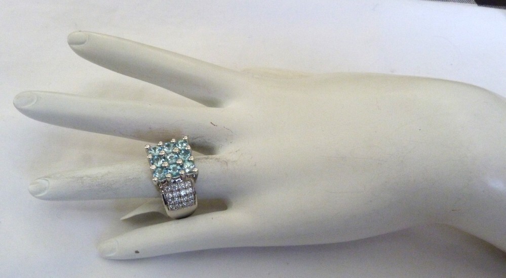 NEW W/TAG DESIGNER KH BLUE & WHITE TOPAZ GEMSTONE STERLING SILVER RING SIZE 10