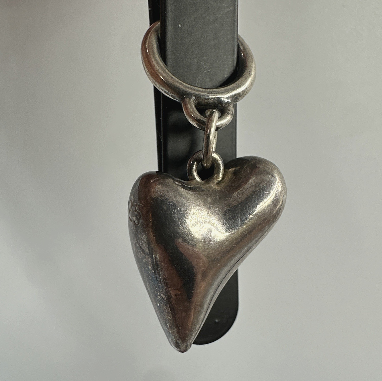 Vtg Sterling Silver Funky Asymmetrical Puffy Heart Pendant Oversized Bail 5g
