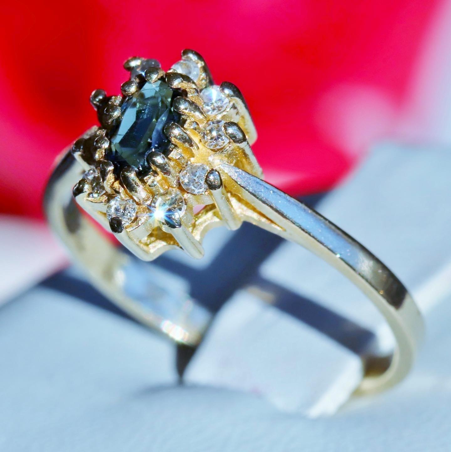 14k yellow gold size 5.75 ring 0.35ct natural, treated sapphire diamond 1.83gr