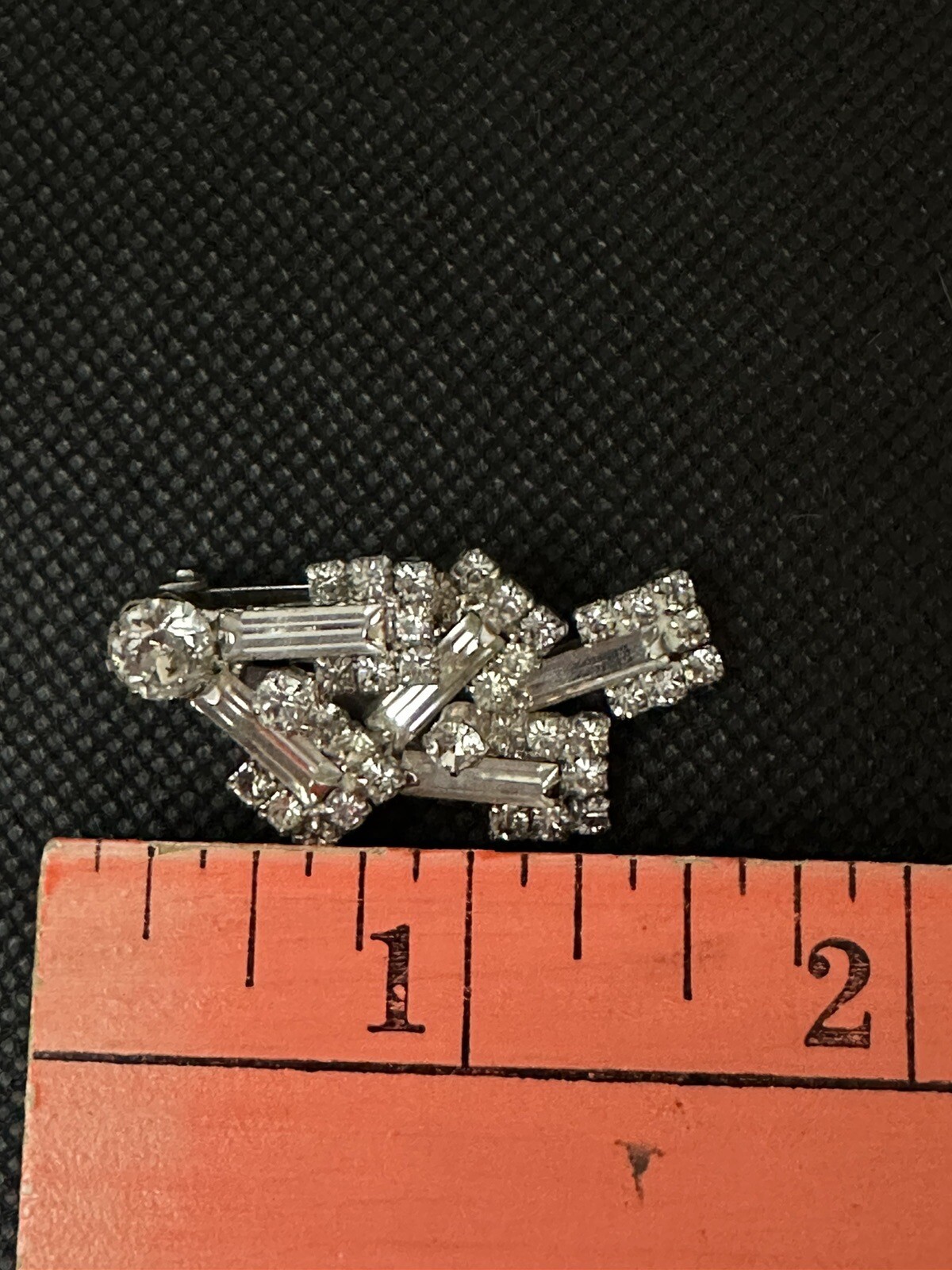 WEISS BROOCH & CLIP-ON EARRINGS SET Clear Rhinestone Emerald Cut And Round