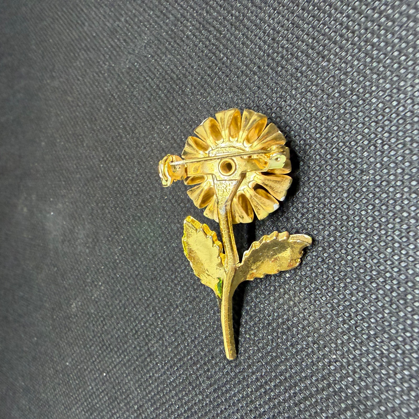 Vtg 1960s Flower Brooch Chartreuse Lime Green White Enamel Polka Dot Mod Pop Art